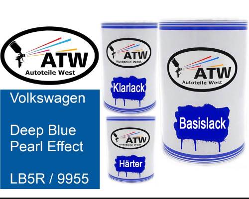 Volkswagen, Deep Blue Pearl Effect, LB5R / 9955: 500ml Lackdose + 500ml Klarlack + 250ml Härter - Set, von ATW Autoteile West.